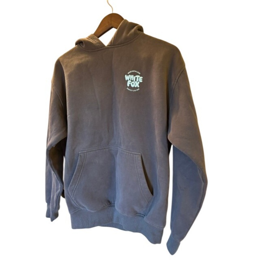 White Fox Era 8.5 Lounge Hoodie Washed Gray Puff Print Pullover XS/S